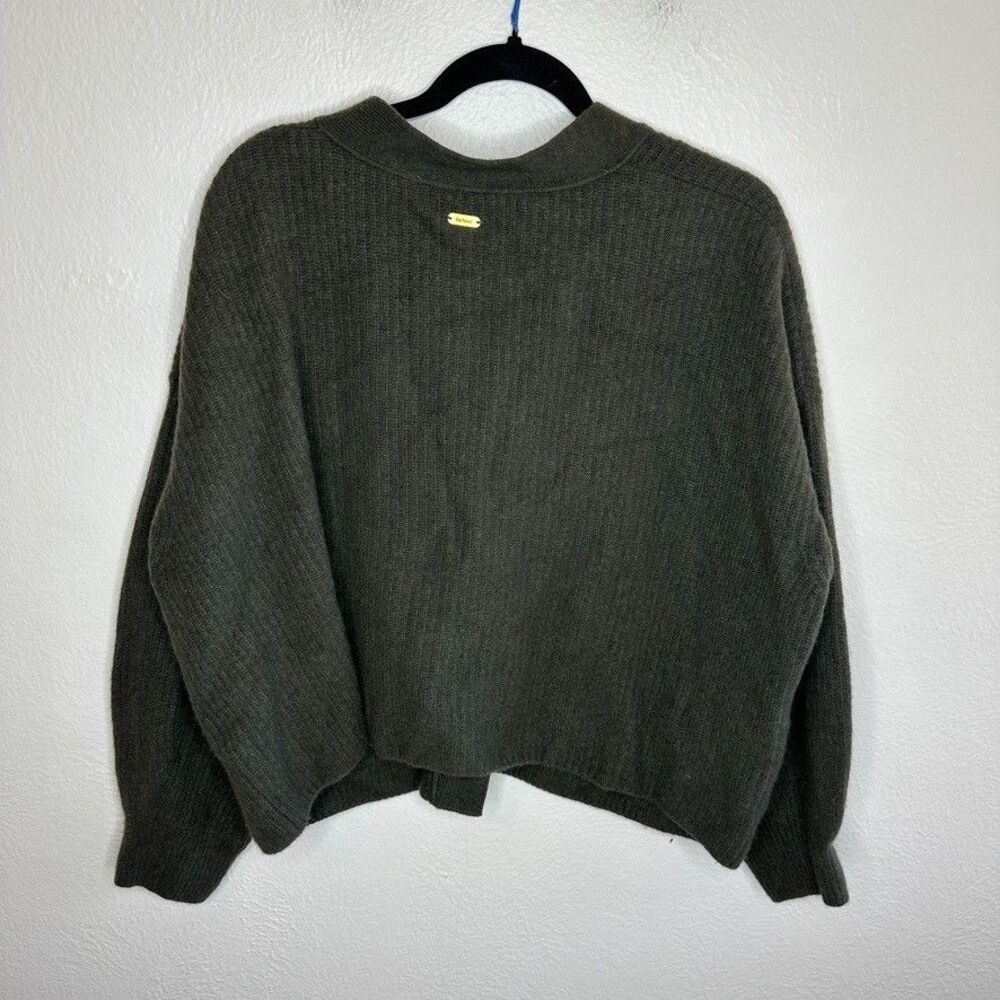 Barbour Theodore Cardigan 12 Olive Green Recycled Wool Pocket UK 16 Oversized - Picture 7 of 10